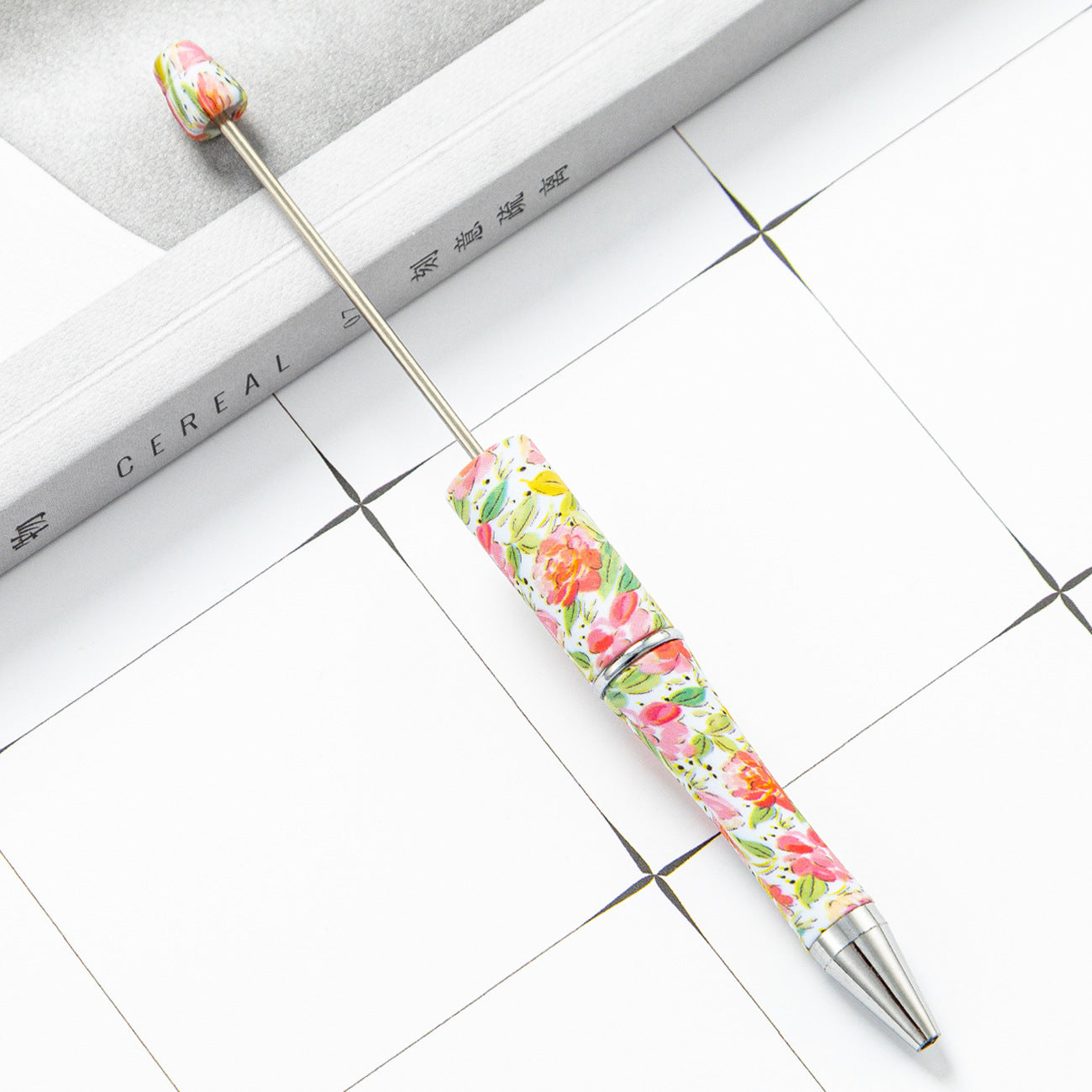 Stock plastic beaded pen wholesale creative diy handmade plastic beaded pen water transfer cartoon flower ballpoint pen