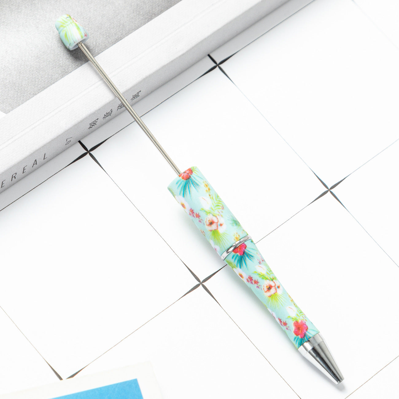 Stock plastic beaded pen wholesale creative diy handmade plastic beaded pen water transfer cartoon flower ballpoint pen