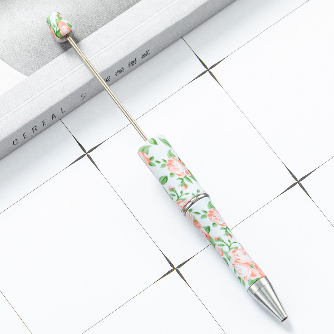 Stock plastic beaded pen wholesale creative diy handmade plastic beaded pen water transfer cartoon flower ballpoint pen