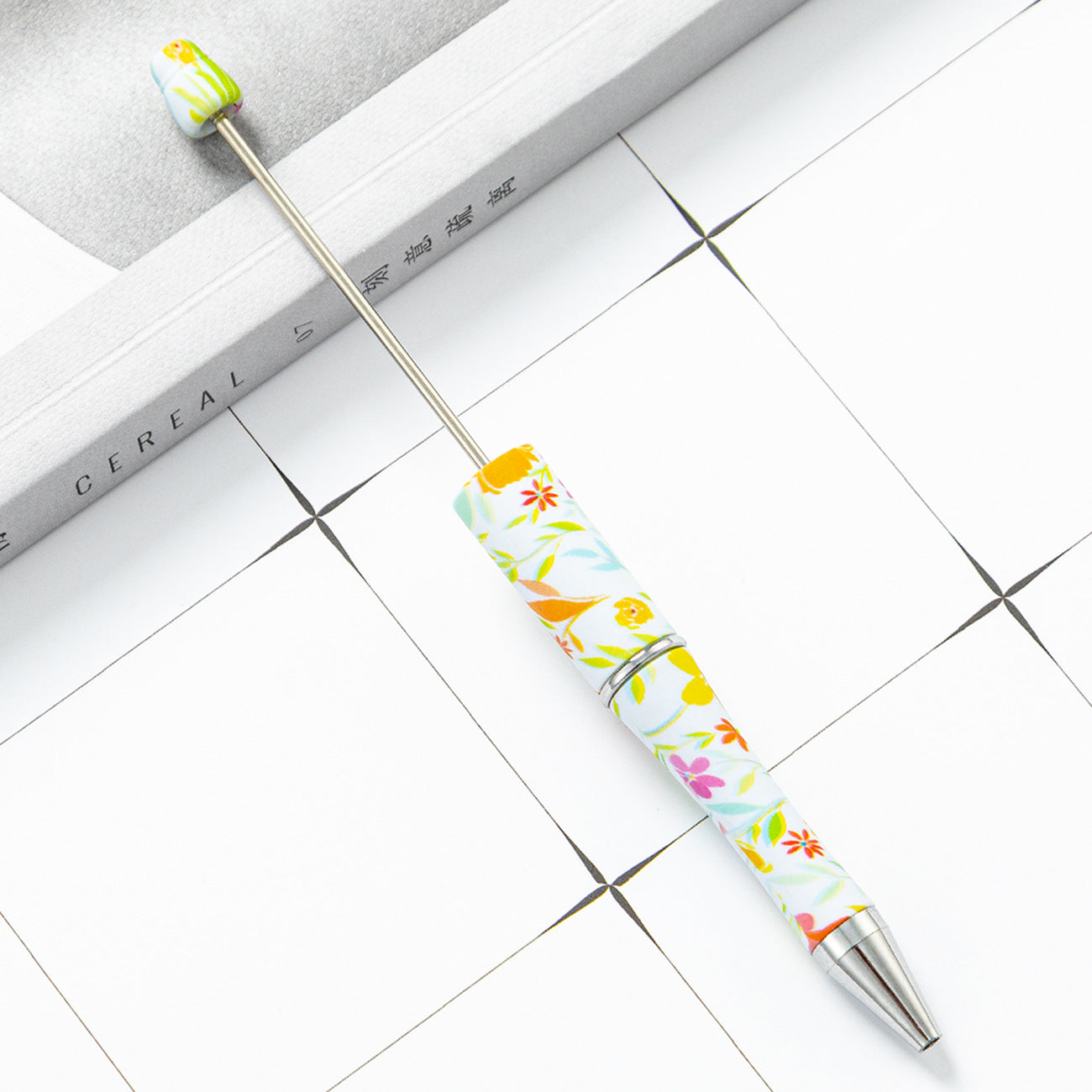 Stock plastic beaded pen wholesale creative diy handmade plastic beaded pen water transfer cartoon flower ballpoint pen