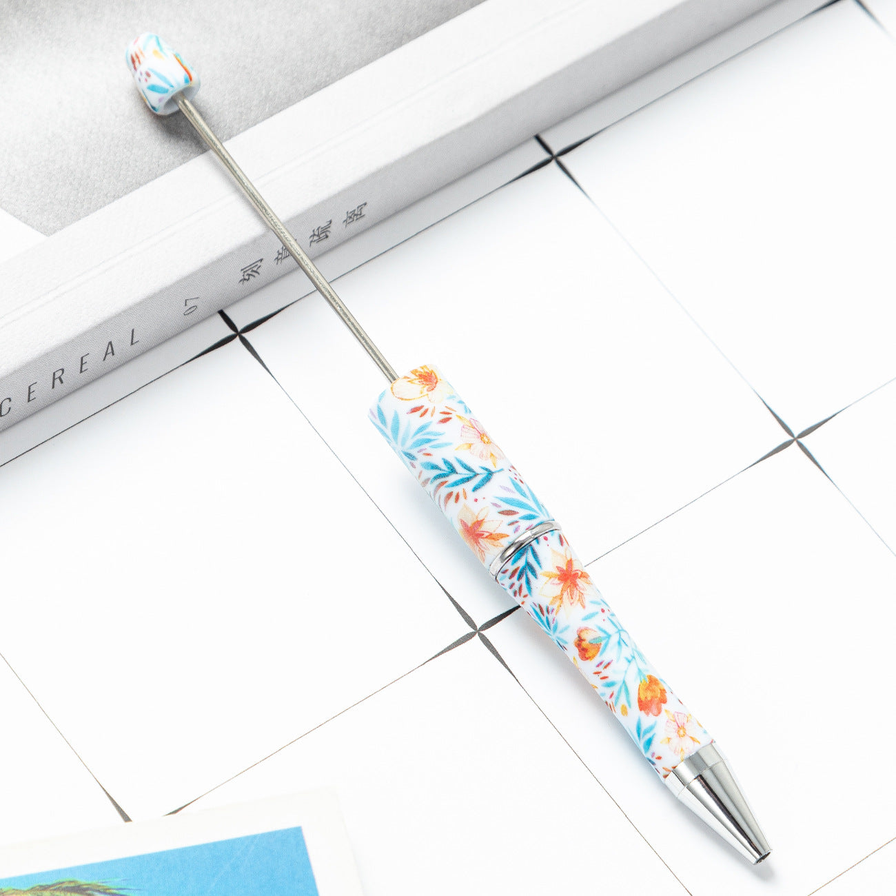 Stock plastic beaded pen wholesale creative diy handmade plastic beaded pen water transfer cartoon flower ballpoint pen