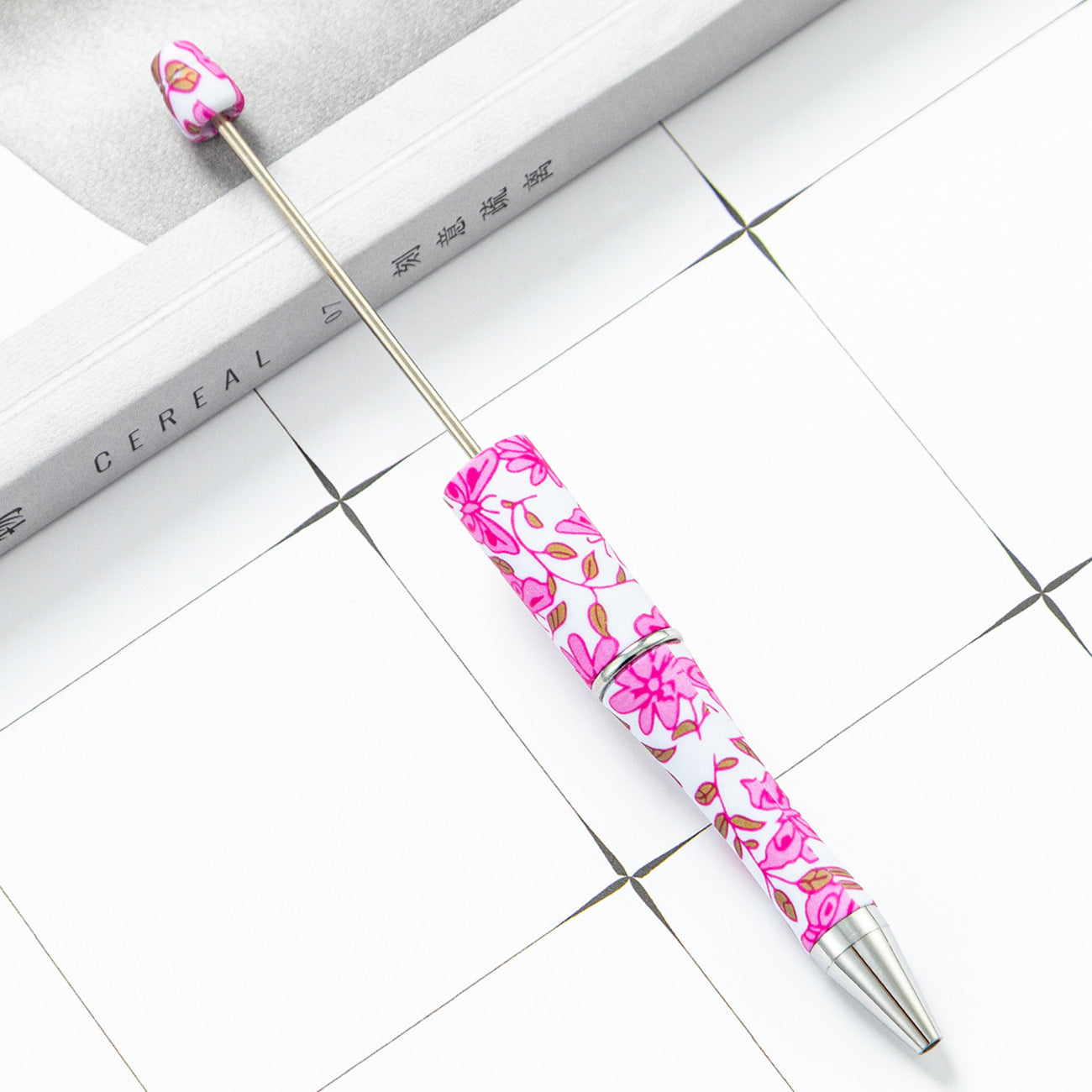 Stock plastic beaded pen wholesale creative diy handmade plastic beaded pen water transfer cartoon flower ballpoint pen