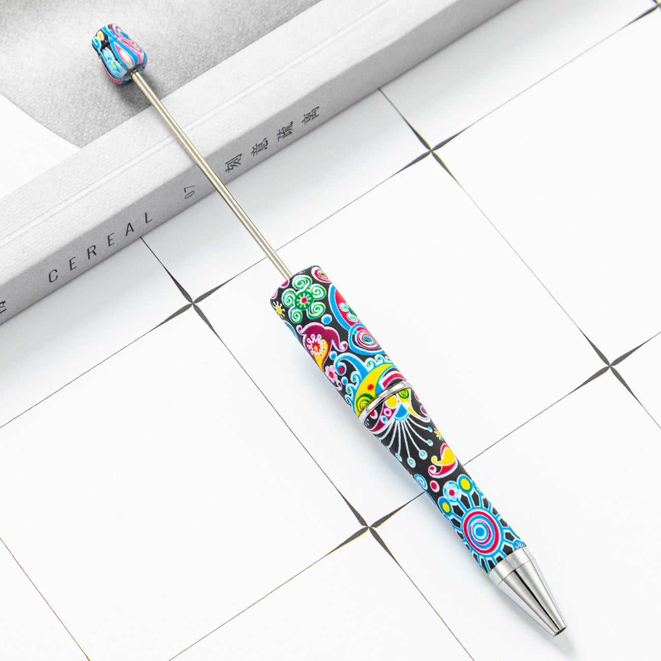 Stock plastic beaded pen wholesale creative diy handmade plastic beaded pen water transfer cartoon flower ballpoint pen