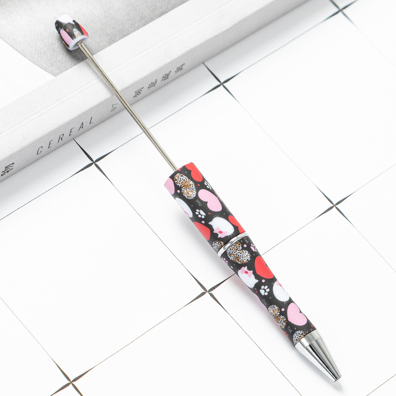 Stock plastic beaded pen wholesale creative diy handmade plastic beaded pen water transfer cartoon flower ballpoint pen